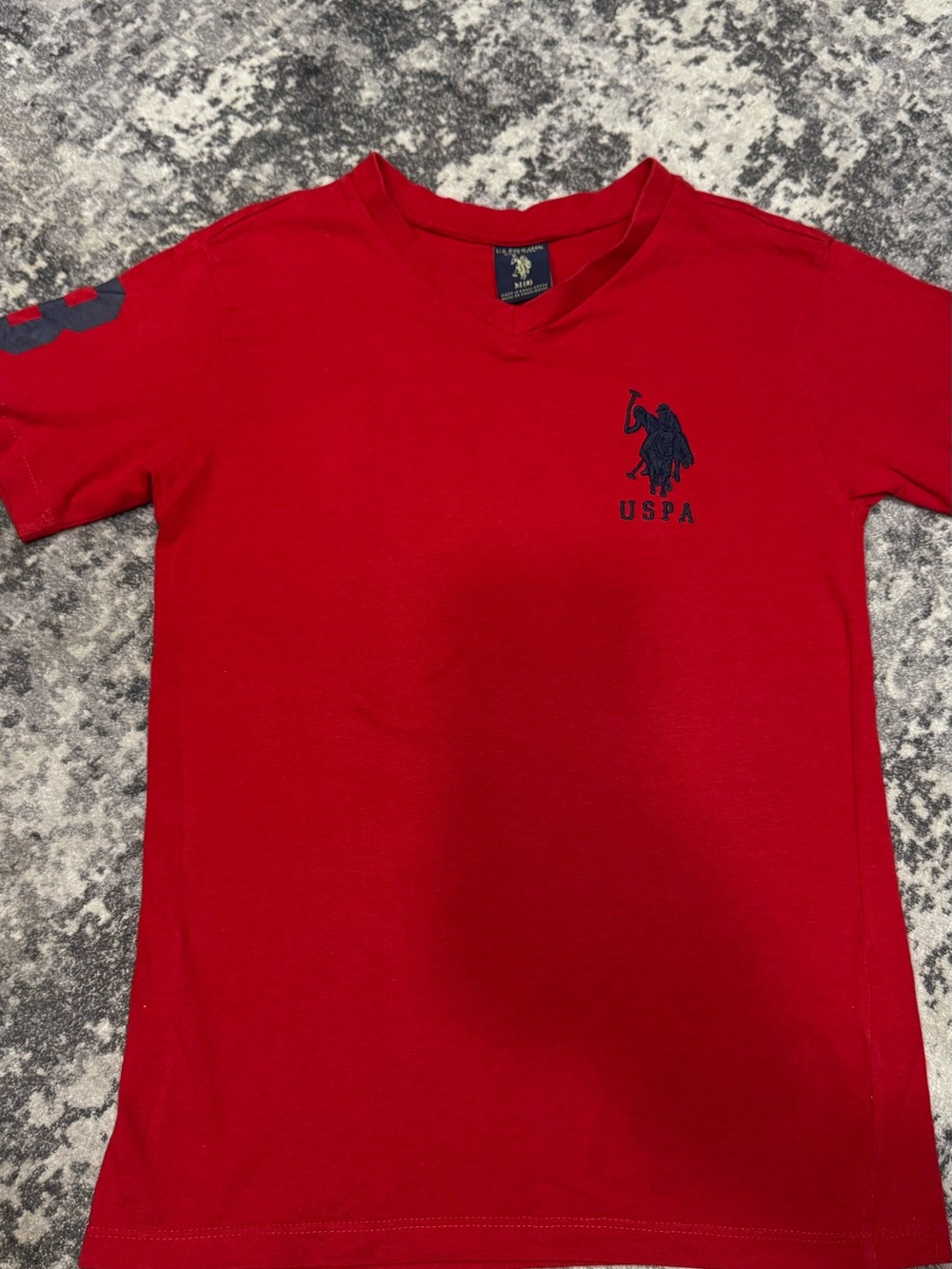 U.S. Polo Assn. Boys Red Short Sleeve Logo Crew Tee with Navy Embroidery